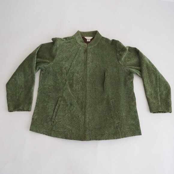 Vintage CJ Banks Green w Brown Embroidered Floral Tapestry Zip Up Jacket 1X - Picture 1 of 8
